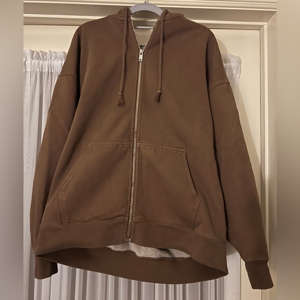 BRANDY MELVILLE John Galt Christy Hoodie Oversized Full-Zip Jacket Brown